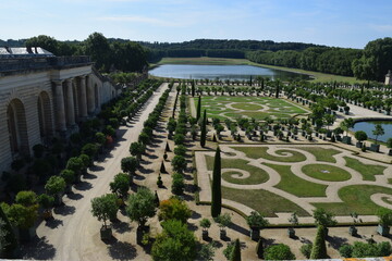 View of L'Orangerie Palace Gardens, Palace of Versailles, France.