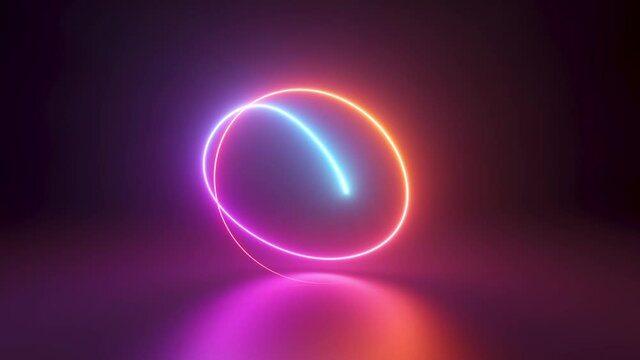 3d cycled animation of glowing chaotic line. Abstract neon background