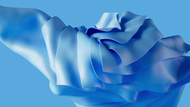 3d animation, abstract background with flying and rotating blue drapery pack, folded textile, animated transformation