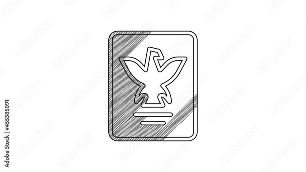 Poster black line passport with biometric data icon isolated on white background. identification document. 