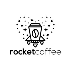 Coffee and rocket logo design. Coffee on space logo concept.