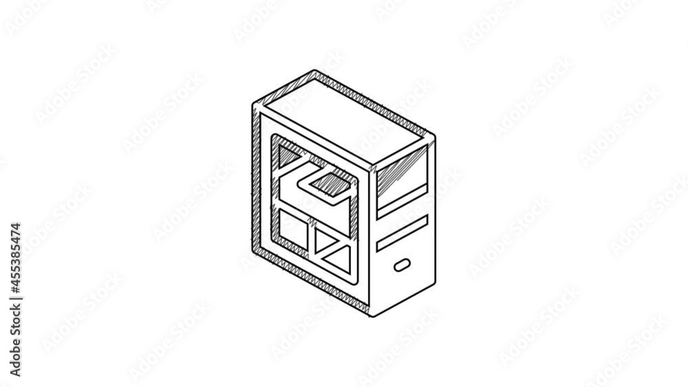 Poster black line computer icon isolated on white background. pc component sign. 4k video motion graphic an