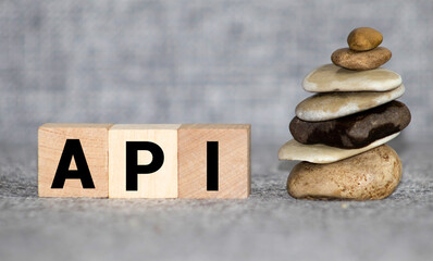 API word written on wood block. application program interface text on table, concept