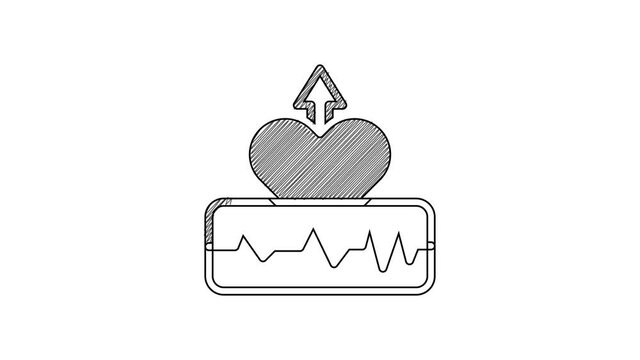 Black line Heartbeat increase icon isolated on white background. Increased heart rate. 4K Video motion graphic animation