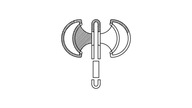Black line Medieval poleaxe icon isolated on white background. 4K Video motion graphic animation