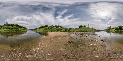 360 seamless hdri panorama viewon a dry river bed shallow in sunny day in equirectangular spherical...