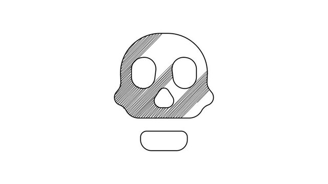 Black line Skull icon isolated on white background. Happy Halloween party. 4K Video motion graphic animation