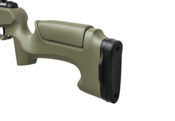 Khaki pneumatic rifle with an optical sight isolated on white back. Safe weapon for sports and entertainment.