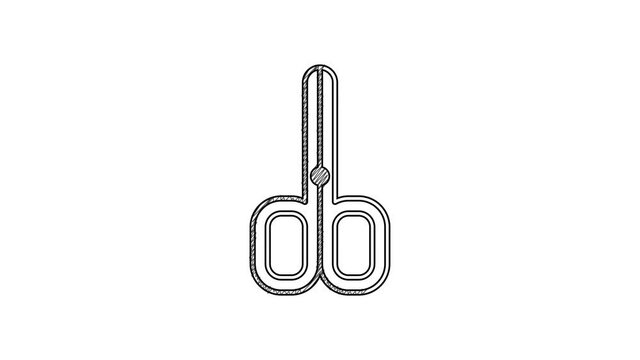 Black line Nail scissors icon isolated on white background. Manicure and pedicure scissors. 4K Video motion graphic animation