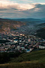 Sunset view of Gorno-Altaysk from the observation deck on Mount Tugaya