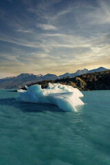 Iceberg, huge blocks of ice floating adrift in a lake in Patagonia.