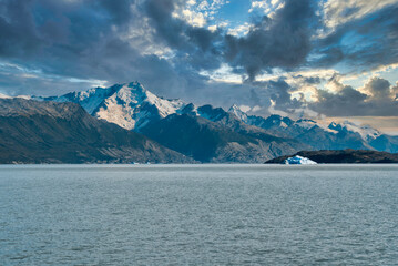 Iceberg, huge blocks of ice floating adrift in a lake in Patagonia.