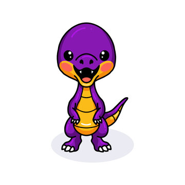 Cute purple little dinosaur cartoon standing