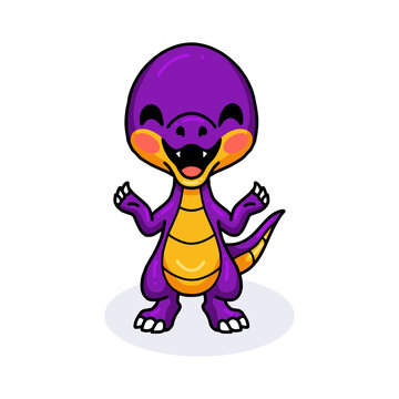 Cute purple little dinosaur cartoon standing