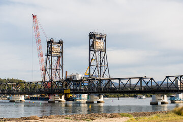 Fototapeta na wymiar Batemans Bay new bridge construction on a Clyde River. NSW, Australia