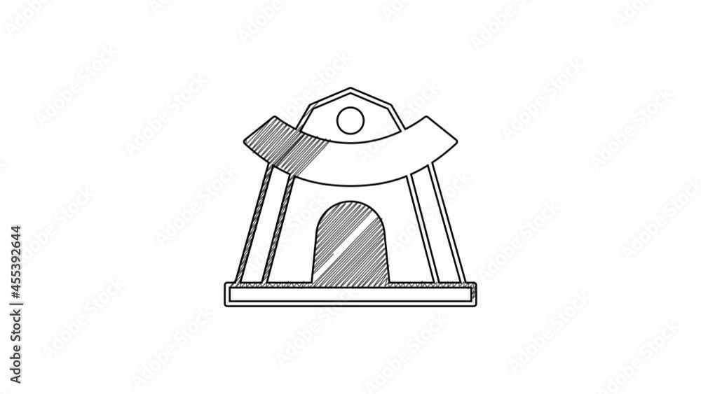 Sticker Black line Traditional Korean temple building icon isolated on white background. 4K Video motion graphic animation