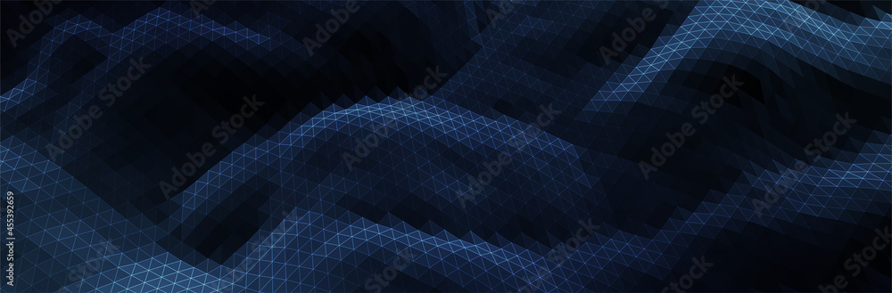 Poster abstract blue background. dark low poly triangle pattern. virtual computer landscape. technology sty