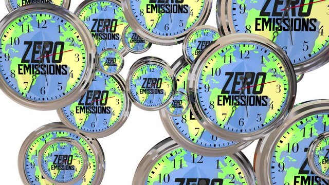 Zero Emissions Clocks Countdown Time Running Out Deadline 3d Animation