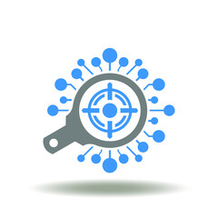 Magnifier with electronic circuit lines and aim vector illustration. Symbol a predictive analytics.