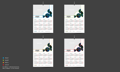 12 month 4 color vector 2022 wall calendar design