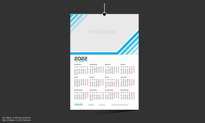 12 month cyan colored vector 2022 wall calendar design