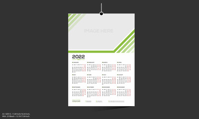 12 month green colored vector 2022 wall calendar design