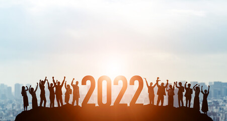 2022年ビジネス向け新年イメージ　喜ぶ人々　年賀状