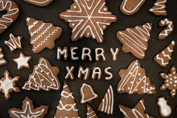 Merry Christmas Message with Decorated Gingerbread Cookies