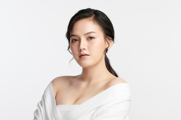 Beautiful young asian woman with clean fresh skin on white background, Face care, Facial treatment, Cosmetology, beauty and spa, Asian women portrait.