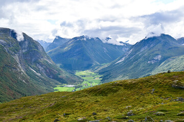 Fototapeta na wymiar Norway mountains landscape in the fiords of Geiranger