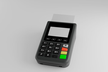Card and smarts device contactless payment terminal isolated in white with copy space. 3d render illustration.