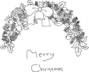 シンプルな線画のみのクリスマスリース