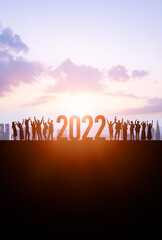 2022年ビジネス向け新年イメージ　喜ぶ人々　年賀状