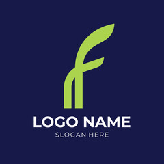 initial F logo vector with flat green color style