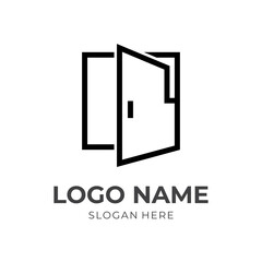 door logo template with line black color style