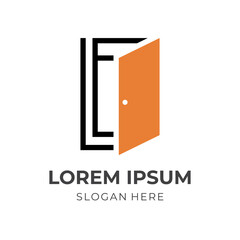 modern door logo vector with flat orange and black color style