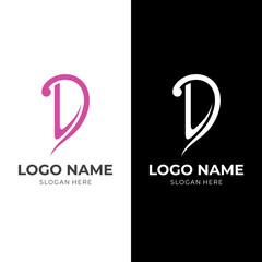 letter D logo concept with flat pink and white color style