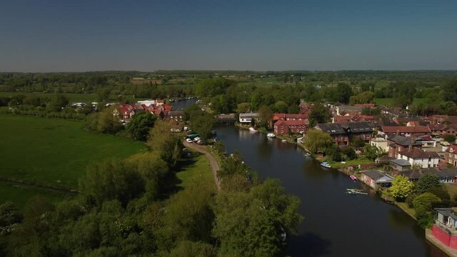 Aerial Drone Footage of along the River Waveney near Beccles, Norfolk.