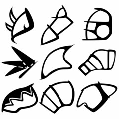 Fototapeta premium A set of nine silhouettes of the elements of the armor on the shoulders for games, web sites, design and more.