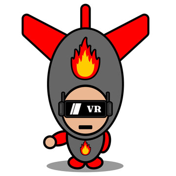 vector cartoon doodle cute character nuclear bomb mascot costume wearing virtual reality glasses