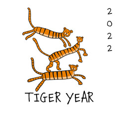 Tiger Cartoons, animal character. Symbol of 2022 New Year. Design Template for Christmas card, banner, poster, holiday decoration