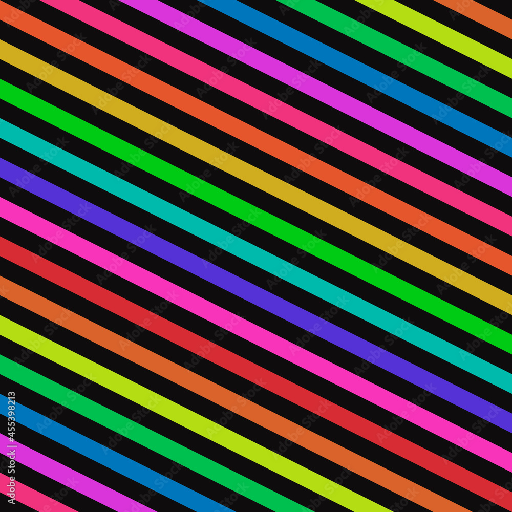 Poster Rainbow diagonal stripes and black color. Vector in one colorful and black lines.