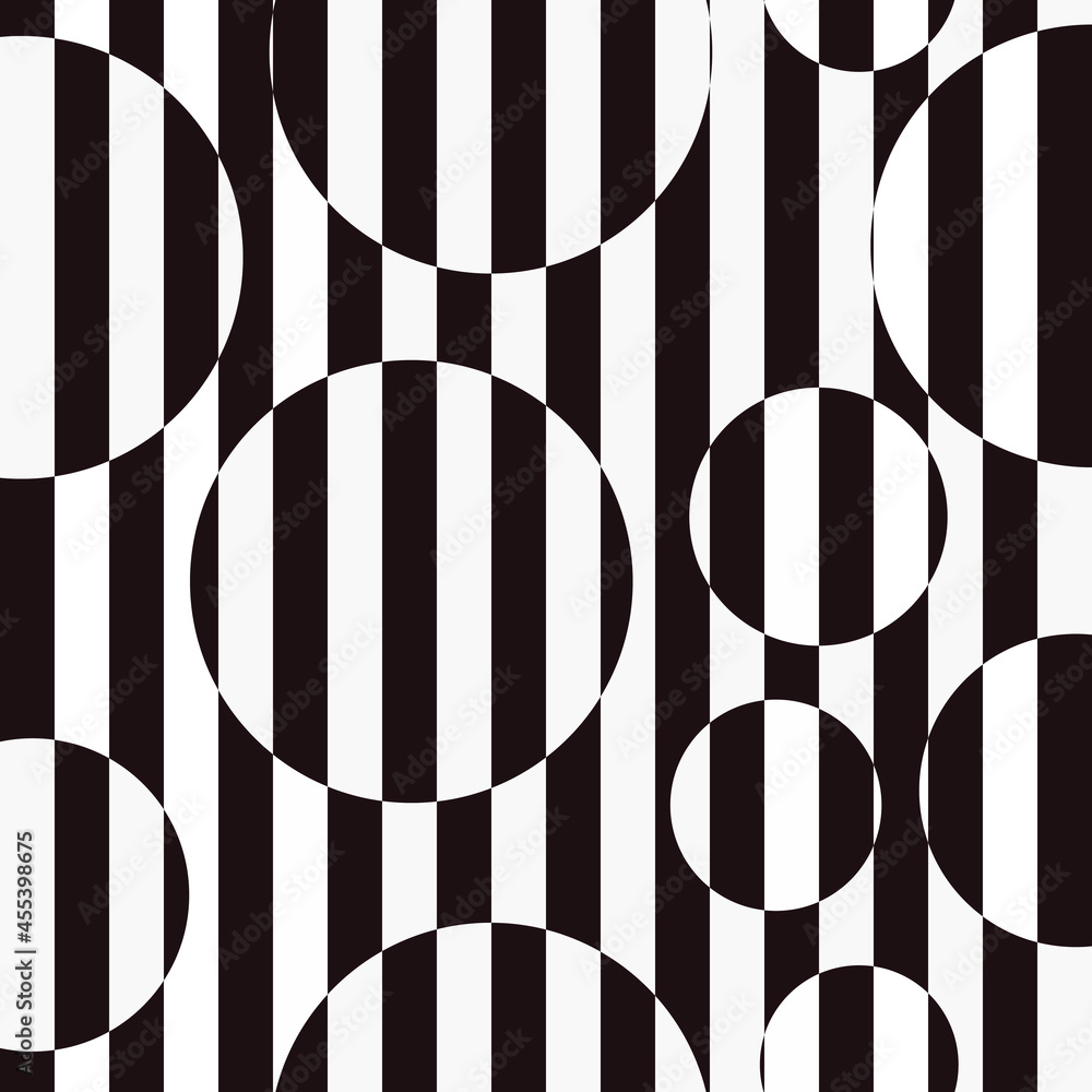 Poster checker striped lines. circles invert of black and white colors. vector.