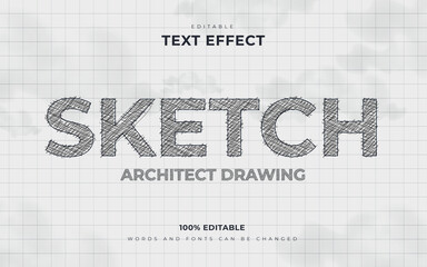 Editable text effect style writing sketch architect drawing 