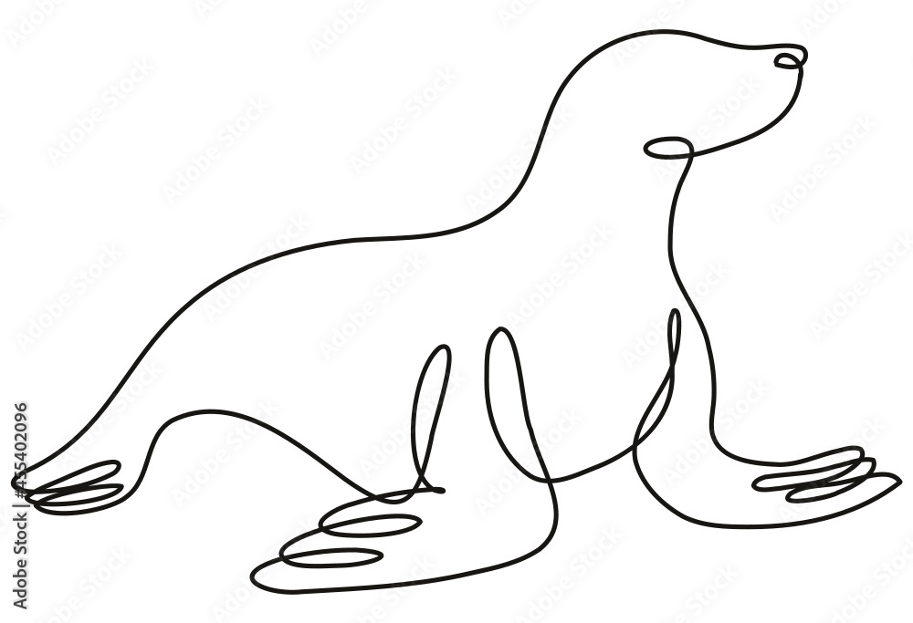 Poster continuous line drawing illustration of a seal viewed from side done in mono line or doodle style in