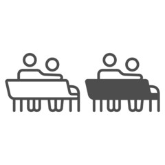 couple sit on bench line and solid icon, love and relationship concept, man and woman on bench vector sign on white background, outline style icon for mobile concept and web design. Vector graphics.