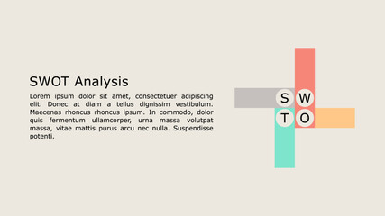 SWOT Analysis infographic template used to help a person or an origination to identify strengths, weaknesses, opportunities and threats regarding the business competition or project planning.