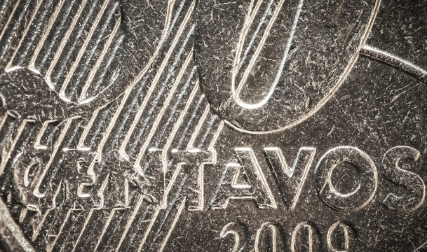 Extreme close up shot of 50 Centavos Brazilian coin