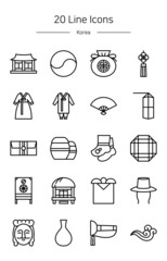 Thin line Korean tradition icons set.