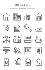 Thin line real estate icons set.